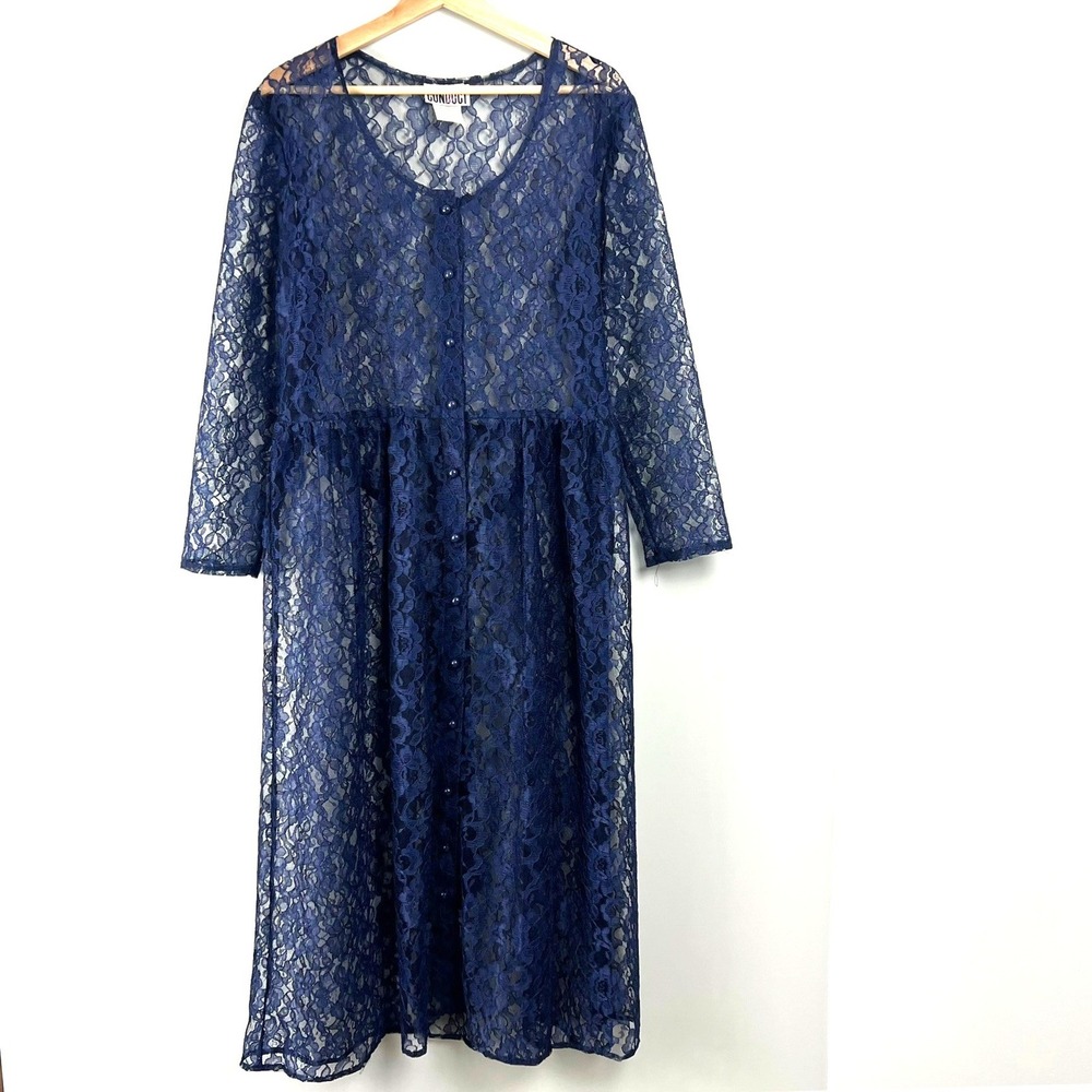Vtg Disorderly Conduct Sheer Lace Duster Maxi Dress Sz 13/14 Whimsygoth Gothic